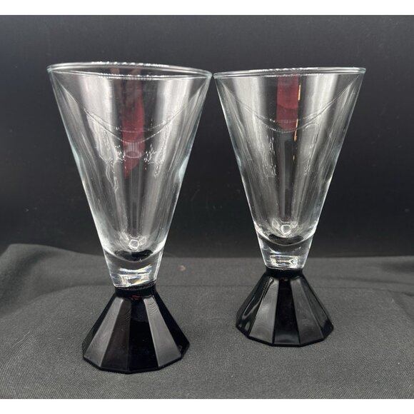 Vtg Black Base Wine Glasses Set of 2 Cristal d’Arques French Barware Art Deco - Picture 6 of 8